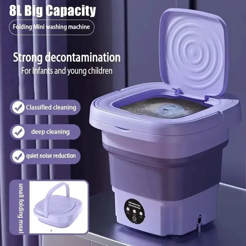 8L Portable Foldable Washing Machine with Spin Dryer – Compact Laundry Solution for Apartments, Travel & Delicates