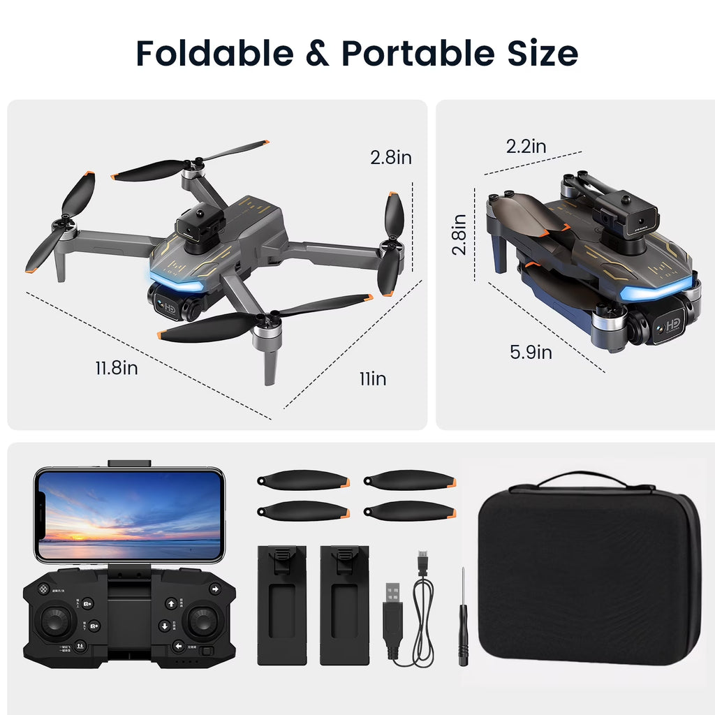 Must-Have 4K HD FPV Foldable Drone with Brushless Motor, Altitude Hold, Headless Mode & 2 Batteries — Perfect Gift for Adults and Kids