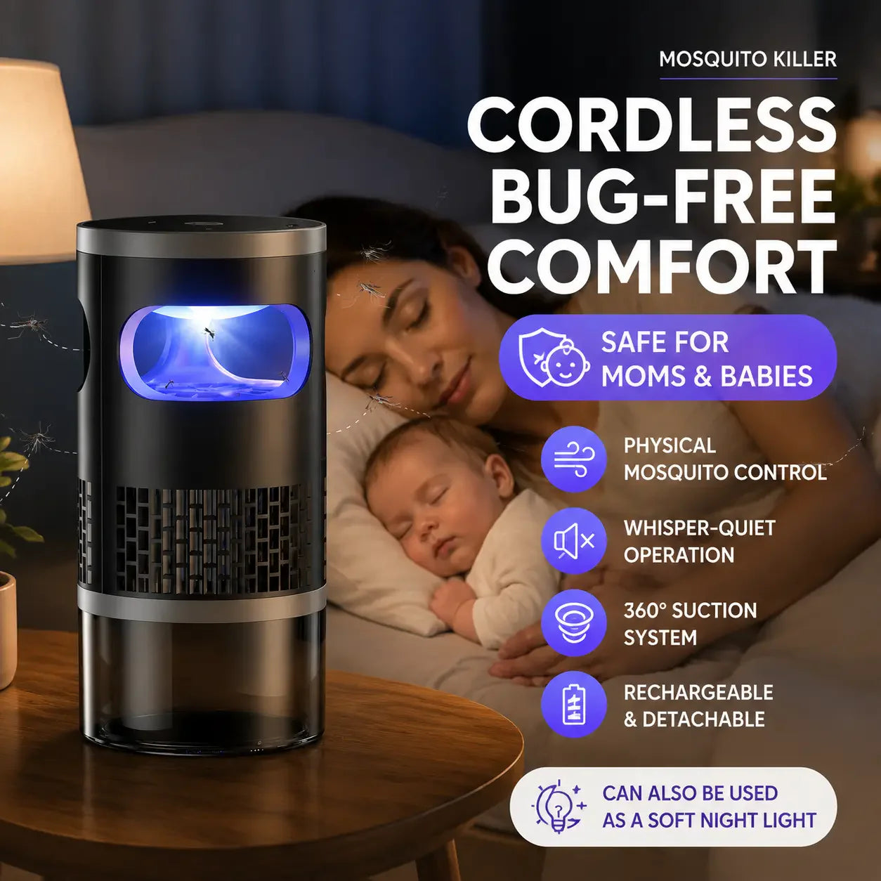 Beat Summer Bugs with an Indoor UV Insect Trap – Quiet Suction Catcher for Mosquitoes, Gnats, Fruit Flies & Moths
